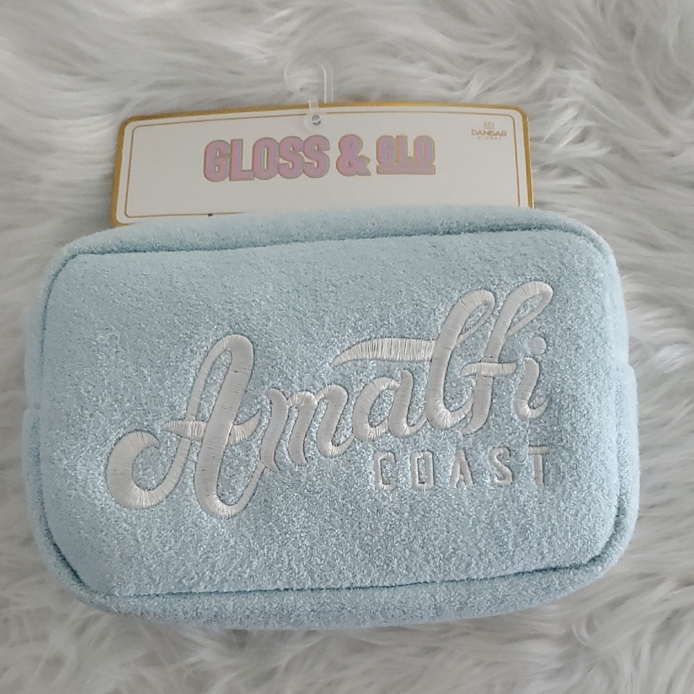 Gloss & Glo Terrycloth Cosmetic Bag with "Amalfi Coast" Embroidered On NWT